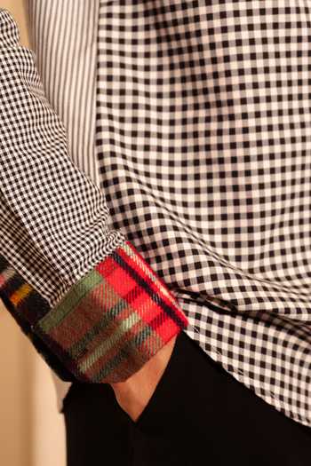 Buy_Rohit Doshi_Black Cotton All Mix Roll Checks And Striped Shirt _Online_at_Aza_Fashions