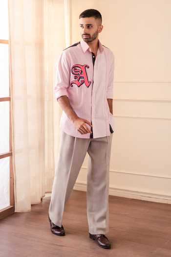 Buy Rohit Doshi Pink Cotton All Mix Roll Striped And Checks Shirt Online at Aza Fashions Buy_Rohit Doshi_Pink Cotton All Mix Roll Striped And Checks Shirt _Online_at_Aza_Fashions