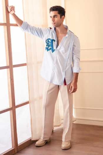 ROHIT DOSHI_Blue Cotton All Mix Roll Printed Shirt _Online_at_Aza_Fashions