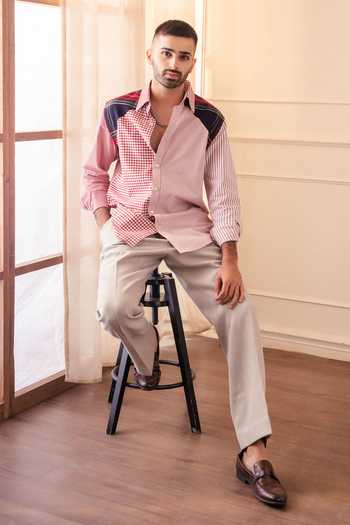 ROHIT DOSHI All Mix Roll Checks & Stripe Print Shirt 