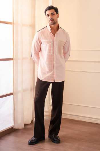 ROHIT DOSHI Peach Cotton All Mix Roll Applique Pocket Shirt Online at Aza Fashions ROHIT DOSHI_Peach Cotton All Mix Roll Applique Pocket Shirt _Online_at_Aza_Fashions