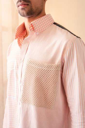 Buy ROHIT DOSHI Peach Cotton All Mix Roll Applique Pocket Shirt Online at Aza Fashions Buy_ROHIT DOSHI_Peach Cotton All Mix Roll Applique Pocket Shirt _Online_at_Aza_Fashions