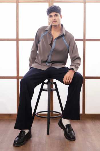 ROHIT DOSHI_Grey Polyester Metal Crux Shirt _Online_at_Aza_Fashions