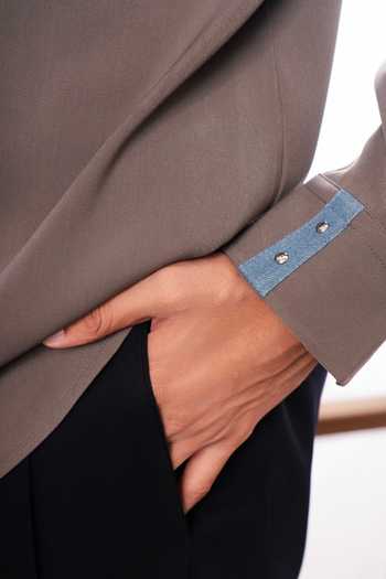 Buy_ROHIT DOSHI_Grey Polyester Metal Crux Shirt _Online_at_Aza_Fashions