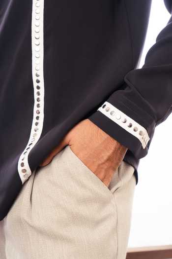 Buy_ROHIT DOSHI_Grey Polyester Rivedge Contrast Trim Shirt _Online_at_Aza_Fashions