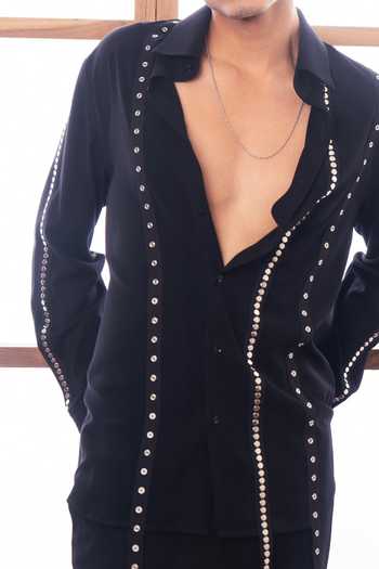 ROHIT DOSHI_Black Polyester Strapstroop Studded Trim Shirt _Online_at_Aza_Fashions