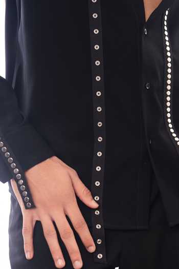 Buy_ROHIT DOSHI_Black Polyester Strapstroop Studded Trim Shirt _Online_at_Aza_Fashions