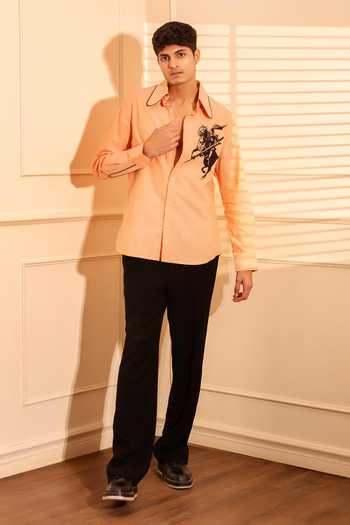 ROHIT DOSHI Orange Cotton, Oxford The Round About Shirt Online at Aza Fashions ROHIT DOSHI_Orange Cotton, Oxford The Round About Shirt _Online_at_Aza_Fashions