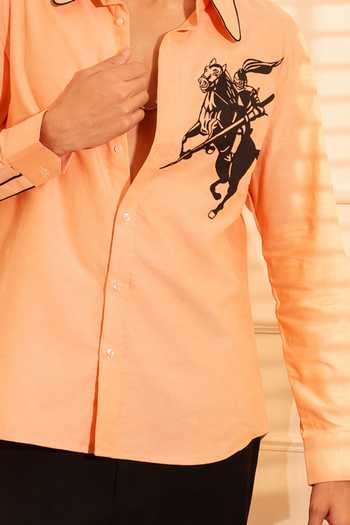 Buy ROHIT DOSHI Orange Cotton, Oxford The Round About Shirt Online at Aza Fashions Buy_ROHIT DOSHI_Orange Cotton, Oxford The Round About Shirt _Online_at_Aza_Fashions