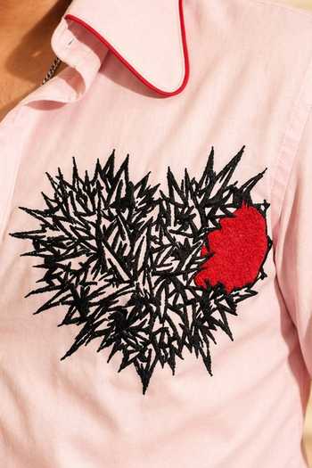 Rohit Doshi Pink Cotton, Oxford The Round About Heart Shirt Online at Aza Fashions Rohit Doshi_Pink Cotton, Oxford The Round About Heart Shirt _Online_at_Aza_Fashions