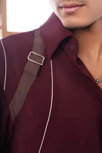 Buy_ROHIT DOSHI_Maroon Polyester Armour Shoulder Strap Shirt _Online_at_Aza_Fashions