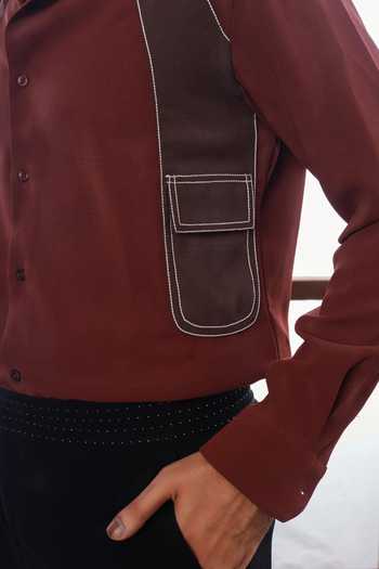 Buy ROHIT DOSHI Brown Crepe, Polyester Armour Color Block Strap Shirt Online at Aza Fashions Buy_ROHIT DOSHI_Brown Crepe, Polyester Armour Color Block Strap Shirt _Online_at_Aza_Fashions