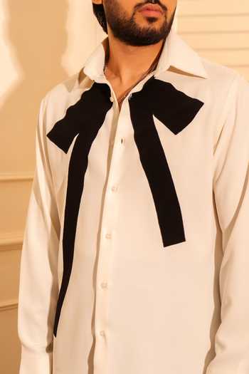 Buy Rohit Doshi Off White Crepe, Polyester Open Bow Shirt Online at Aza Fashions Buy_Rohit Doshi_Off White Crepe, Polyester Open Bow Shirt _Online_at_Aza_Fashions