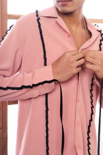 ROHIT DOSHI_Pink Polyester Contrast Loops Applique Shirt _Online_at_Aza_Fashions
