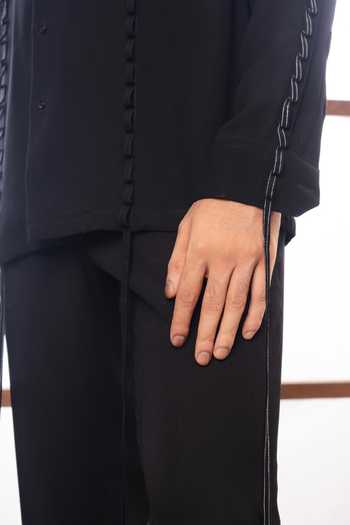 ROHIT DOSHI_Black Polyester Loops Applique Shirt _Online_at_Aza_Fashions