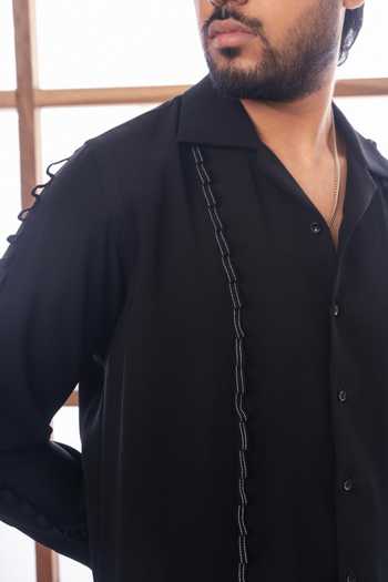 Buy_ROHIT DOSHI_Black Polyester Loops Applique Shirt _Online_at_Aza_Fashions