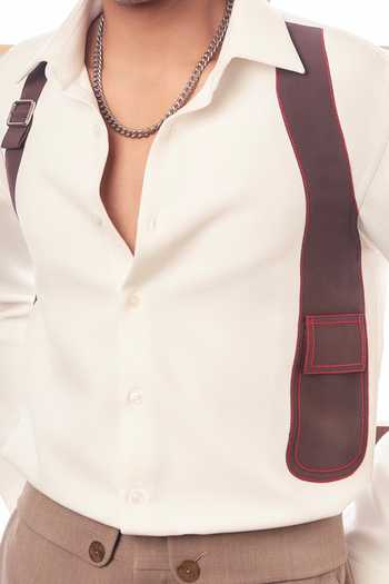 ROHIT DOSHI Off White Crepe Armour Patch Shirt Online at Aza Fashions ROHIT DOSHI_Off White Crepe Armour Patch Shirt _Online_at_Aza_Fashions