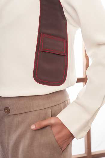 Buy ROHIT DOSHI Off White Crepe Armour Patch Shirt Online at Aza Fashions Buy_ROHIT DOSHI_Off White Crepe Armour Patch Shirt _Online_at_Aza_Fashions