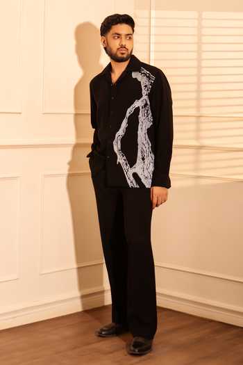 ROHIT DOSHI_Black Polyester Decay Abstract Pattern Shirt _Online_at_Aza_Fashions
