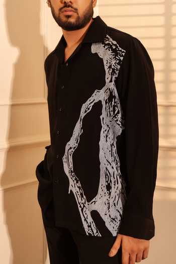 Buy_ROHIT DOSHI_Black Polyester Decay Abstract Pattern Shirt _Online_at_Aza_Fashions