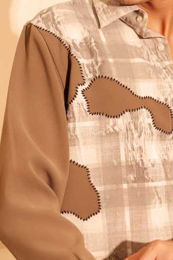ROHIT DOSHI_Beige Polyester Protozoa Color Block Shirt _Online_at_Aza_Fashions