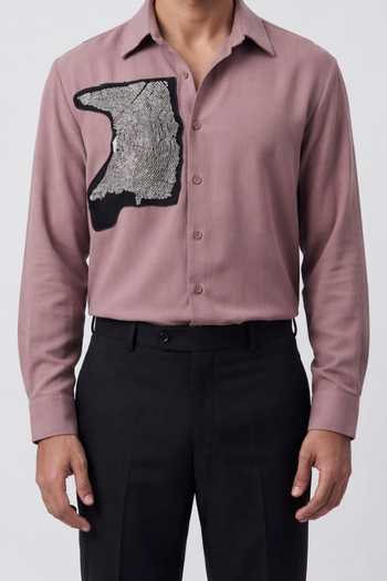 ROHIT DOSHI_Purple Polyester Entrophy Applique Shirt _Online_at_Aza_Fashions