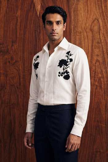 ROHIT DOSHI_White Polyester Solin Floral Pattern Shirt _Online_at_Aza_Fashions