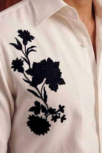 Buy_ROHIT DOSHI_White Polyester Solin Floral Pattern Shirt _Online_at_Aza_Fashions