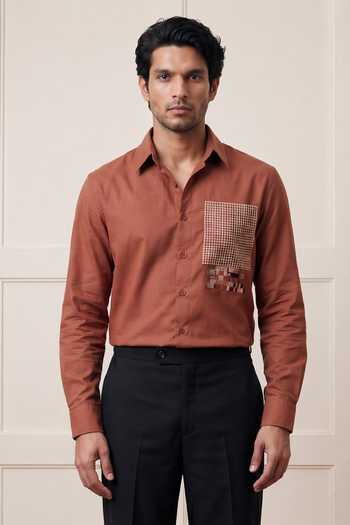 ROHIT DOSHI Meshmerize Checkered Patch Mushroom Shirt 