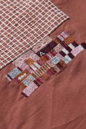 Buy_ROHIT DOSHI_Brown Cotton Meshmerize Checkered Patch Mushroom Shirt _Online_at_Aza_Fashions