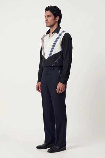 Rohit Doshi_Black Polyester Double Tape Pattern Shirt _Online_at_Aza_Fashions