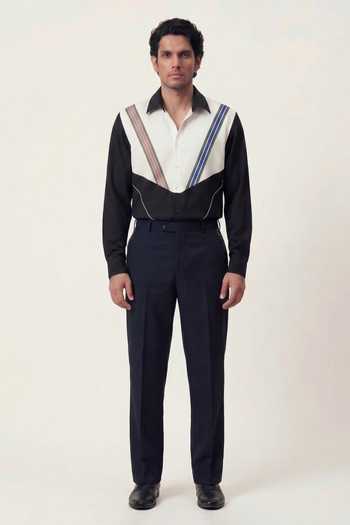 Rohit Doshi Double Tape Pattern Polyester Shirt 