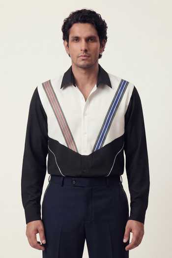 Rohit Doshi Double Tape Pattern Polyester Shirt 