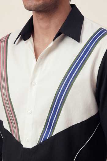 Buy_Rohit Doshi_Black Polyester Double Tape Pattern Shirt _Online_at_Aza_Fashions