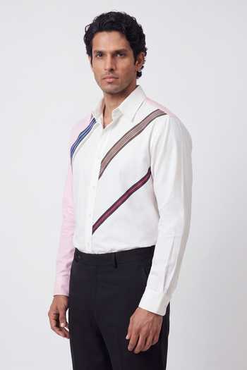 ROHIT DOSHI_White Cotton Triple Tape Pattern Shirt _Online_at_Aza_Fashions