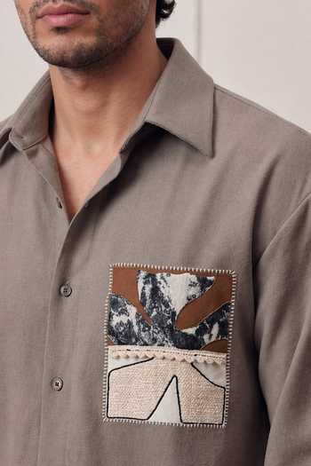 Buy_ROHIT DOSHI_Grey Polyester Soilhoutte Placement Patch Shirt _Online_at_Aza_Fashions