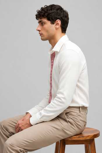 Buy_ROHIT DOSHI_Off White Polyester Meshmerize Checkered Placket Shirt _Online_at_Aza_Fashions
