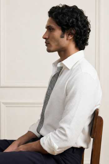 ROHIT DOSHI_White Polyester Meshmerize Checks Placket Shirt _Online_at_Aza_Fashions