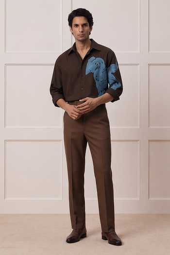 ROHIT DOSHI_Brown Polyester Fluid Art Lite Pattern Shirt _Online_at_Aza_Fashions