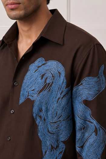 Buy_ROHIT DOSHI_Brown Polyester Fluid Art Lite Pattern Shirt _Online_at_Aza_Fashions