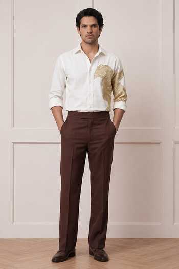 ROHIT DOSHI_White Polyester Fluid Art Lite Abstract Pattern Shirt _Online_at_Aza_Fashions