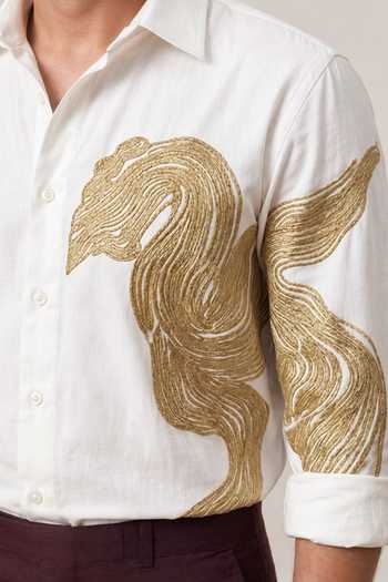 Buy_ROHIT DOSHI_White Polyester Fluid Art Lite Abstract Pattern Shirt _Online_at_Aza_Fashions