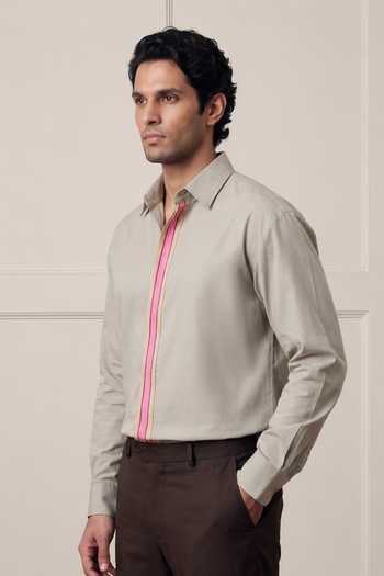 Rohit Doshi_Green Cotton Beyond Tapes Light Sage Shirt _Online_at_Aza_Fashions