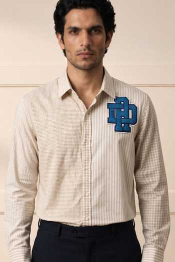 Rohit Doshi Beige Cotton Mix Veg Gravy Shirt Online at Aza Fashions Rohit Doshi_Beige Cotton Mix Veg Gravy Shirt _Online_at_Aza_Fashions