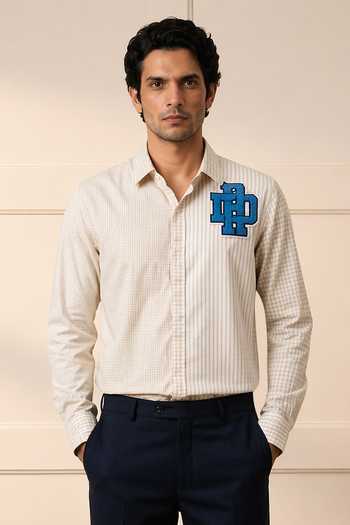 Shop Rohit Doshi Beige Cotton Mix Veg Gravy Shirt at Aza Fashions Shop_Rohit Doshi_Beige Cotton Mix Veg Gravy Shirt _at_Aza_Fashions