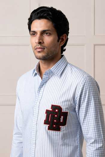 ROHIT DOSHI Blue Cotton Mix Veg Gravy Shirt Online at Aza Fashions ROHIT DOSHI_Blue Cotton Mix Veg Gravy Shirt _Online_at_Aza_Fashions