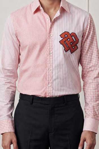 ROHIT DOSHI_Pink Cotton Mix Veg Orange Gravy Shirt_Online_at_Aza_Fashions