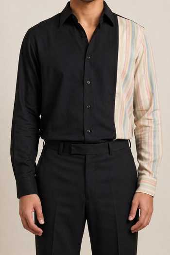 ROHIT DOSHI_Black Polyester Almost Paulsmith Color Block Shirt _Online_at_Aza_Fashions