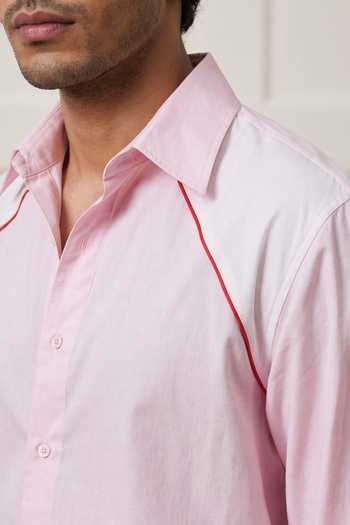 Buy_ROHIT DOSHI_Pink Cotton Crest Placed Trims Shirt _Online_at_Aza_Fashions