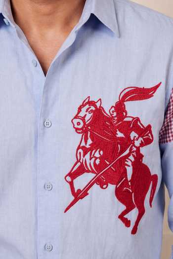 Buy_ROHIT DOSHI_Blue Cotton Mini Meshmerize Embroidered Shirt _Online_at_Aza_Fashions